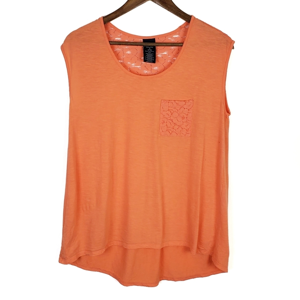 Womens Orange Sleeveless Tank Top‎ Size Medium Cotton Blend Scoop Neck Pocket